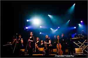 Orsi is playing in an orchestra on stage at the Omega50 tour.
